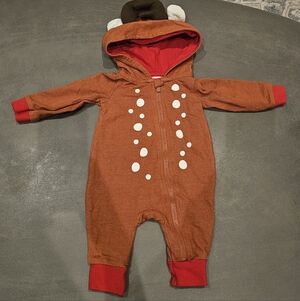🦌❤️ Cat & Jack Reindeer Hooded Zip-Up Romper – Newborn ❤️🦌